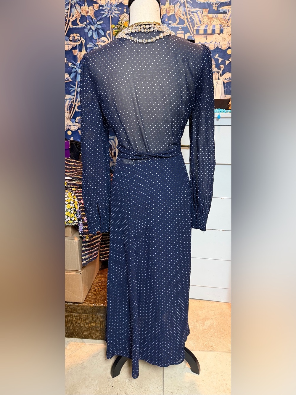 Reformation Wrap Dress Navy w polka dots Size M - Picture 8 of 11